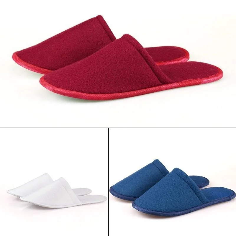 1 Pair White Red Blue Towelling Hotel Slippers Spa Guest Disposable Travel Shoes