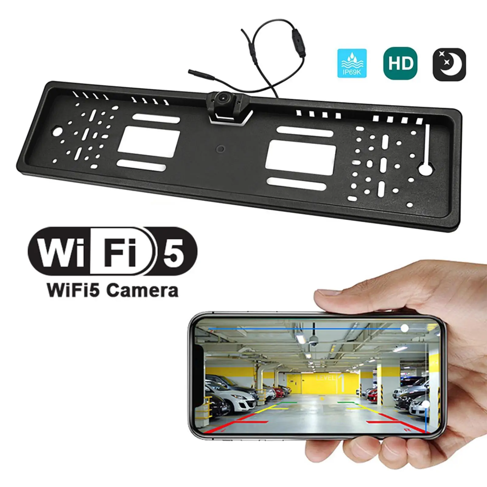 

EU License Plate Backup Camera Wide Viewing Angle 5G WiFi for European Cars