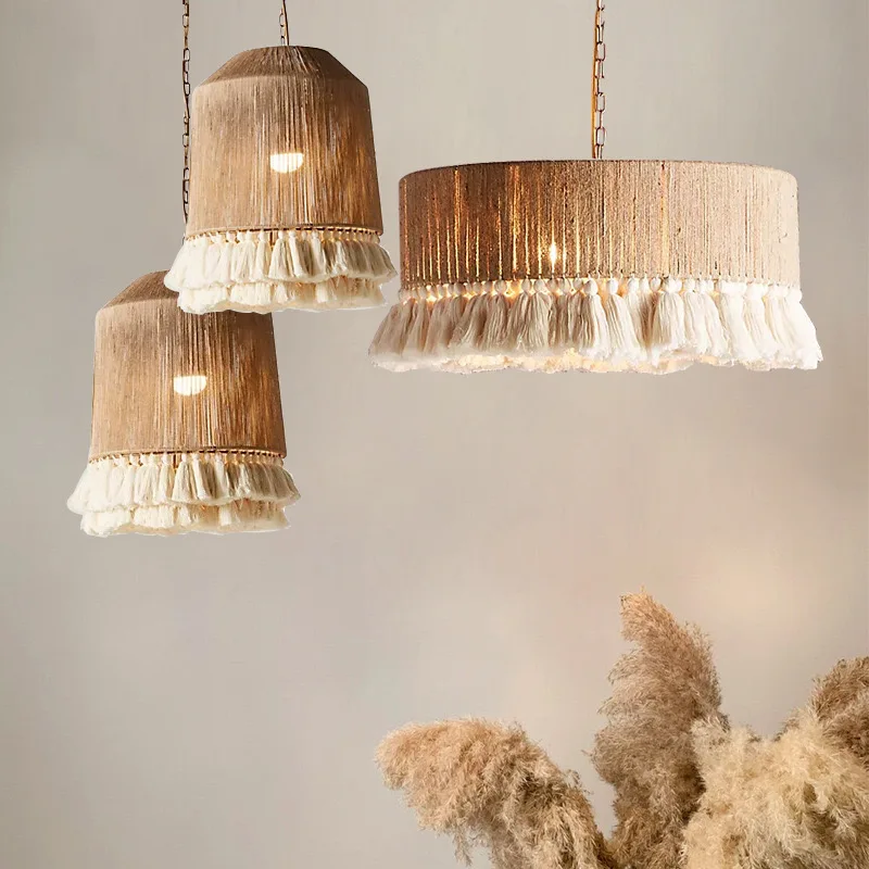 

Vintage Hemp Rope Tassel Pendant Lights Creative Bedroom Dining Room Table Living Room Art Decor Hotel Cafe Luxury Led Luminaire