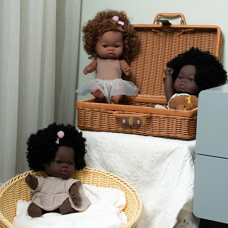 

35cm American Reborn Baby Doll Black Soft Vinyl Baby Dolls Lifelike Newborn Baby Doll Girl Gift Doll Toy 14inch Dolls for Girls