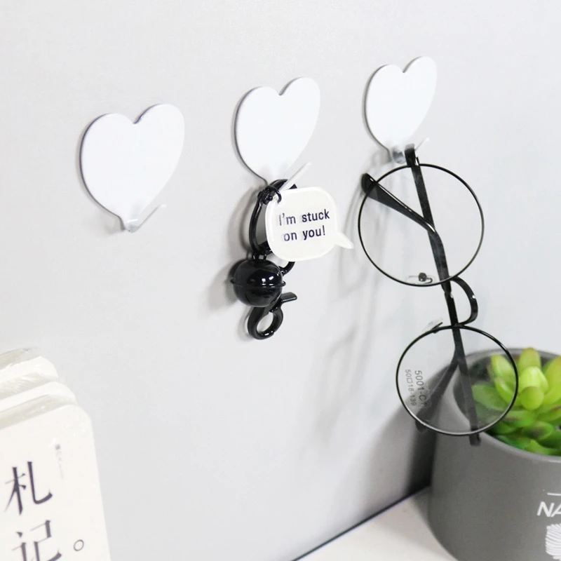 Heart Shaped Wall Hooks Iron Pink Decorative Hook Room Key Hanger Self Adhesive Coat Hat Hanger Wedding Home Decoration 6