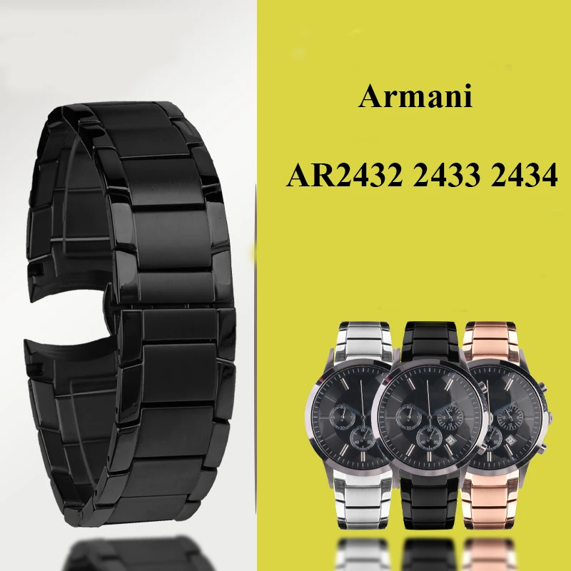 Pulseira de Relógio de Pulseira Dourada Fivela Borboleta Bracelete Fino 22 mm Ar2452 Ar2453 Ar2448 Aço Inoxidável