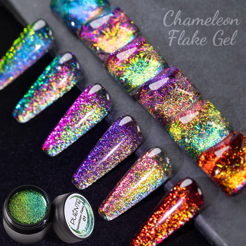 PUENTE Chameleon Flake Gel Nail Polish 5ML Aurora Glitter Nail Gel Semi Permanent Varnish Hybrid Soak Off UV Gel For Manicure