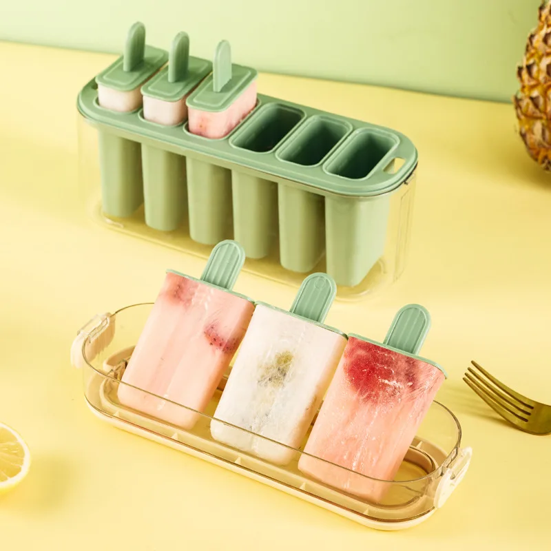 Ice Cream Molds 6-Cavity Plastic Ice Pop Ice Cream Maker Mould Set Food Grade Homemade Creative Cake Mold with Plastic Sticks & Lid for Kids