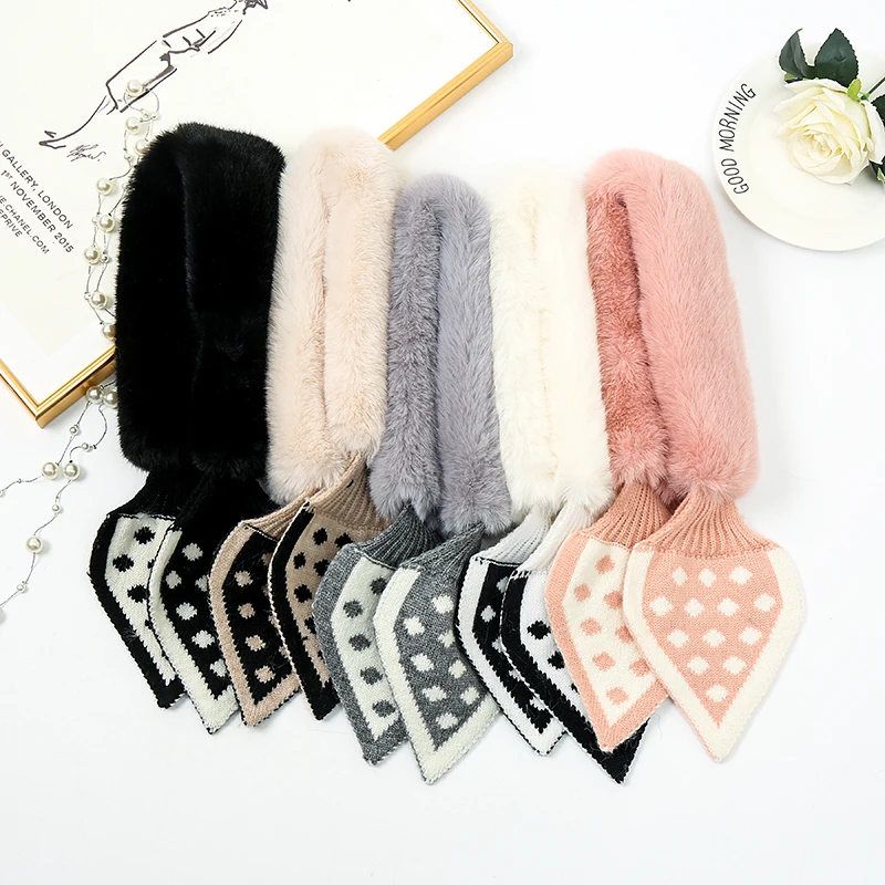 Korean Autumn Winter Women Scarf New Girls Baby Cute Cold-Proof Collar Plush Warm Shawl Cute Solid Knitted Bib Christmas Gift