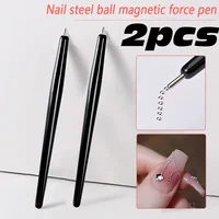 2pcs Nail Suction Steel Ball Magnetic Pen Black Handle Strong Suction Iron Stone Nail Art Pen High Precision Magnetite Nail Tool 1