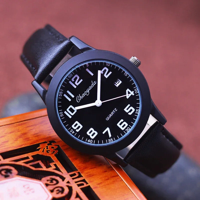 Digital Wristwatch Students Leather Strap Calendar 12Hours Electronic Wrist Watches for Boys Man