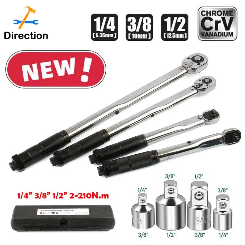 

Ratchet Torque Wrench Square Drive 2-210N.m Reversible Ratchet Key 1/4 3/8 1/2 Inch Adjustable Spanner Precise Preset Hand Tool