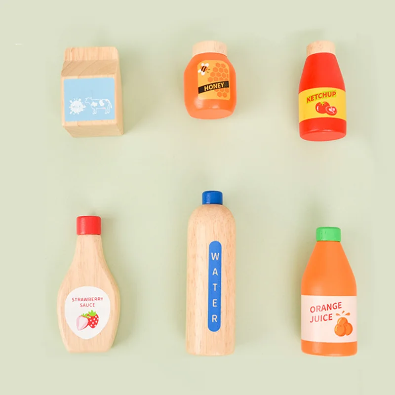 Children Pretend Play Wooden Milk Drink Set Kitchen Food Toys Montessori Learning Educational Kids Simulation Imitation Game 6