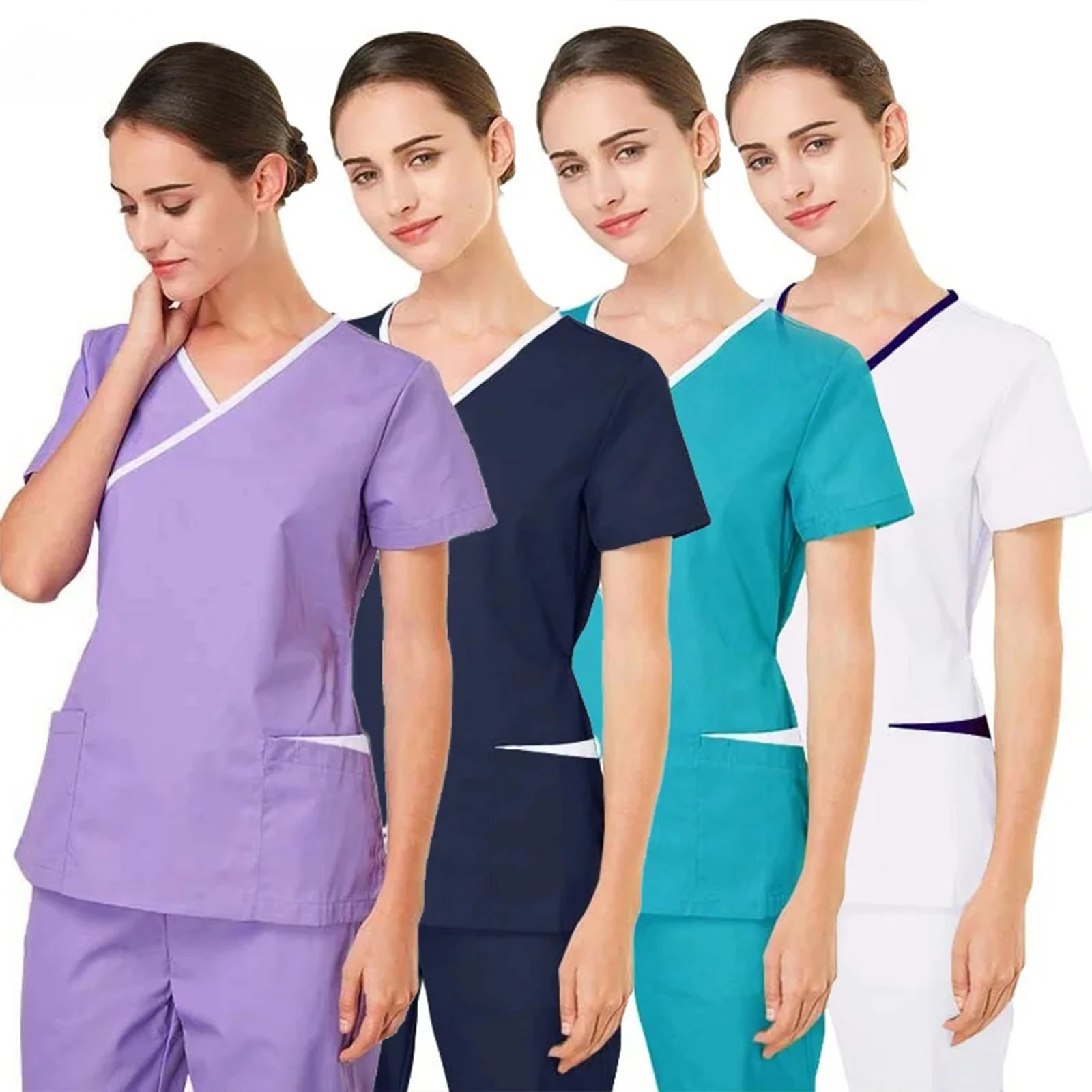 

2024 New Polyester Cotton Solid Color Scrubs Sets Beauty Salon Nursing Uniform Lab Uniform Pet Shop Work Scrub Clothing