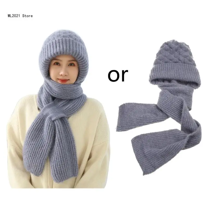 

2in1 Knitting Neck Scarf Hat Female Shawl Hat Warm Beanie Windproof Sport