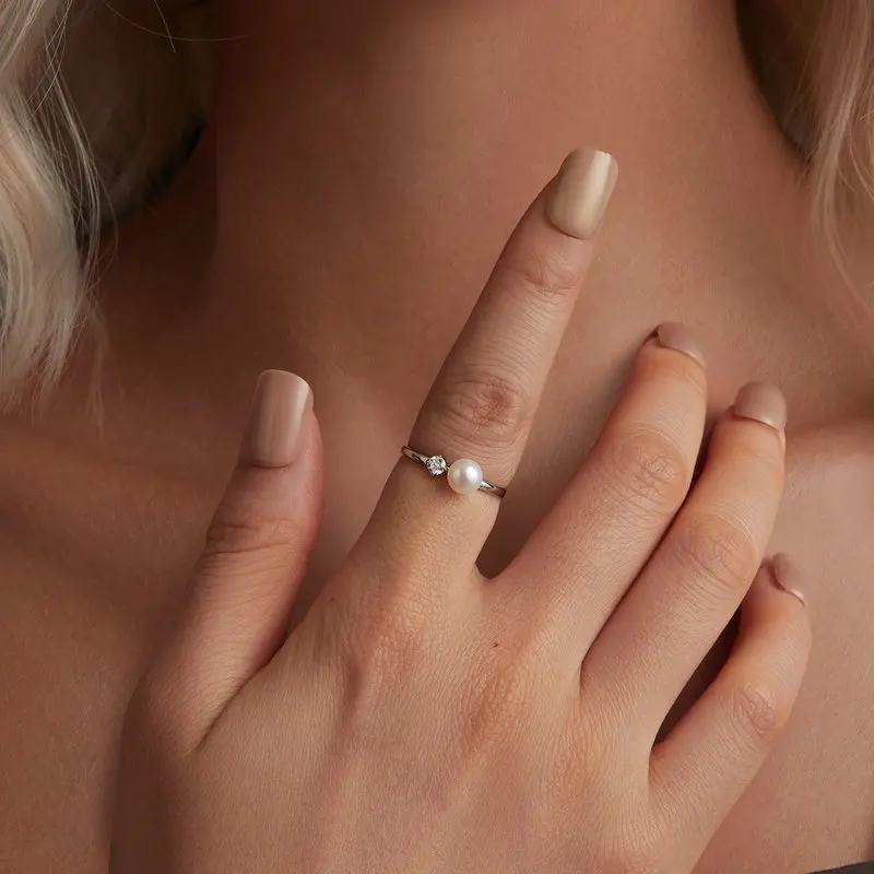 Bamoer U Moissanite Ring Freshwater Pearl Band Ring Original for Women Delicate Engagement Gift Mother's Day D Color VVS1 EX moissanite ring