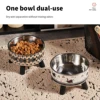 A fashion printed stainless steel pet bowl for feeding and water, high-legged cat bowl with neck protection, cartoon feeding dog 5
