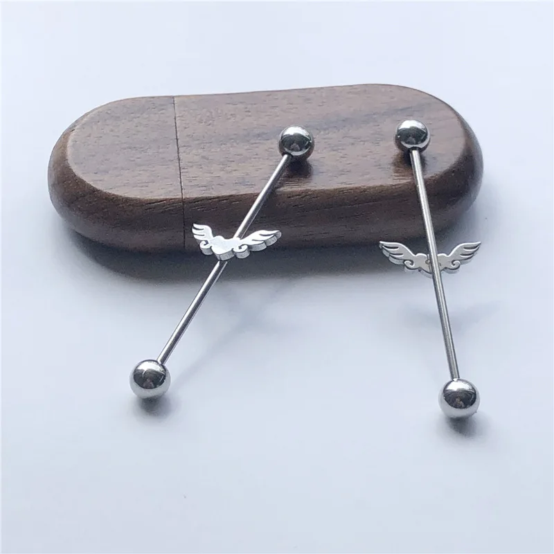 14G Cross Industrial Barbell Piercing Heart Earring Straigh Bar Cartilage Ear Piercing Barbells Body Jewelry