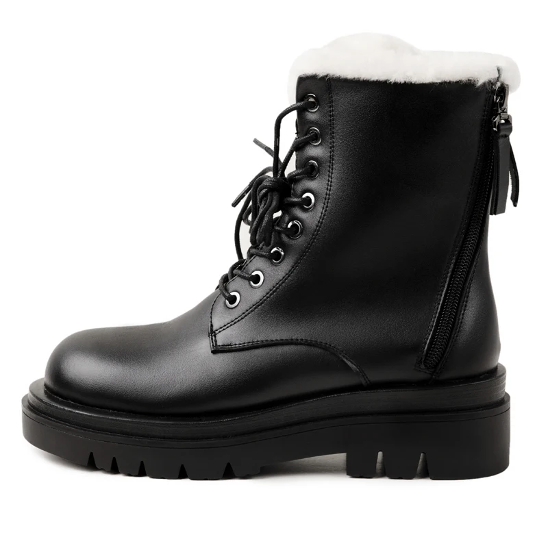 Women Split Leather Snow Boots fashion female lace up platform shoes ladies black round toe zipper style ankle boots winter women snow boots