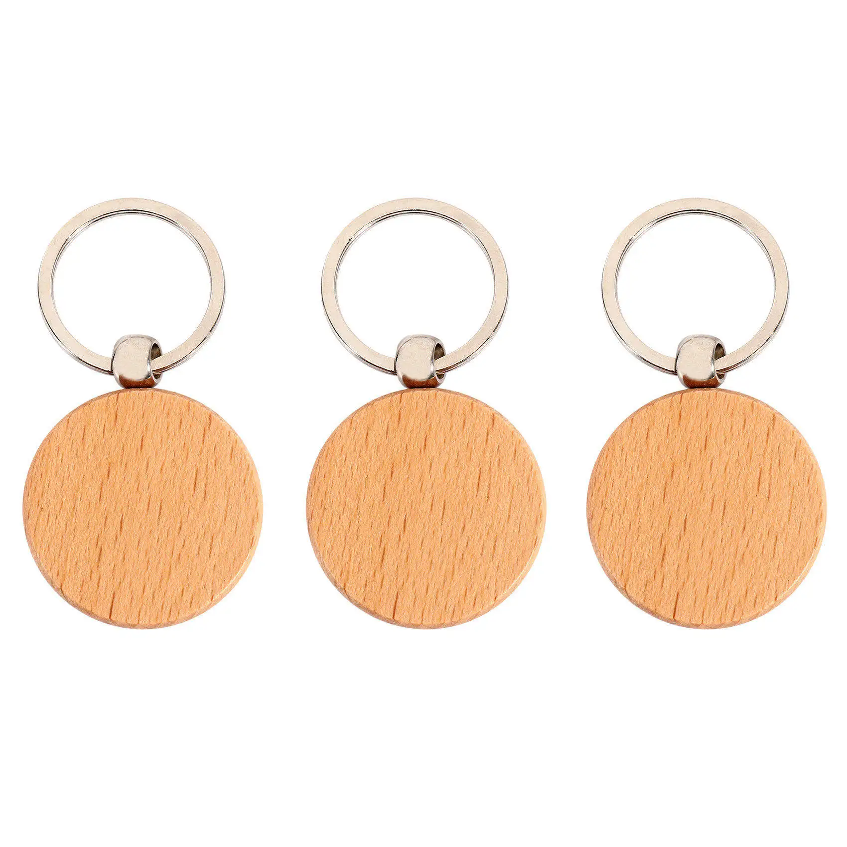 20개 빈 원형 나무 열쇠고리 DIY 나무 열쇠고리 키 태그 선물