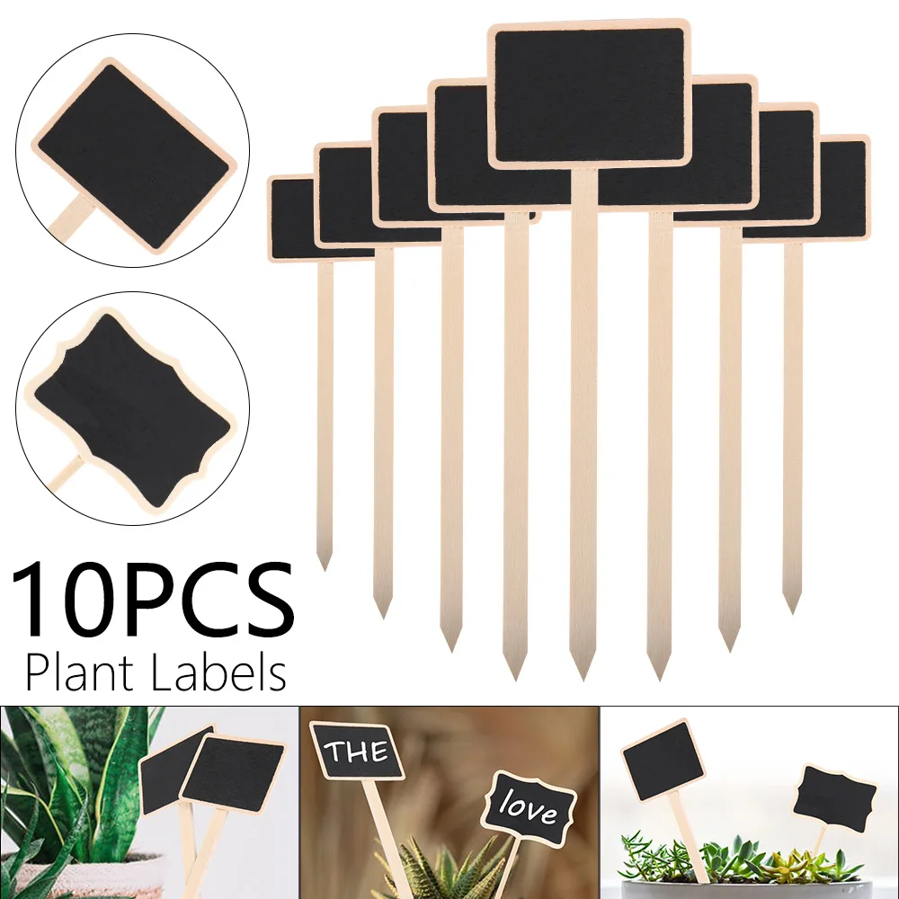 

10pcs Mini Wood Chalkboard Stakes Wooden Plant Blackboard Tags Reusable Garden Markers Signs Outdoor Waterproof Plants Flowers