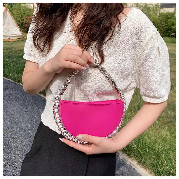 

Vintage Round Diamond Chain Shiny Evening Bags For Women Handbags And Purses 2023 High Quality Designer Luxury Female Tote Bag