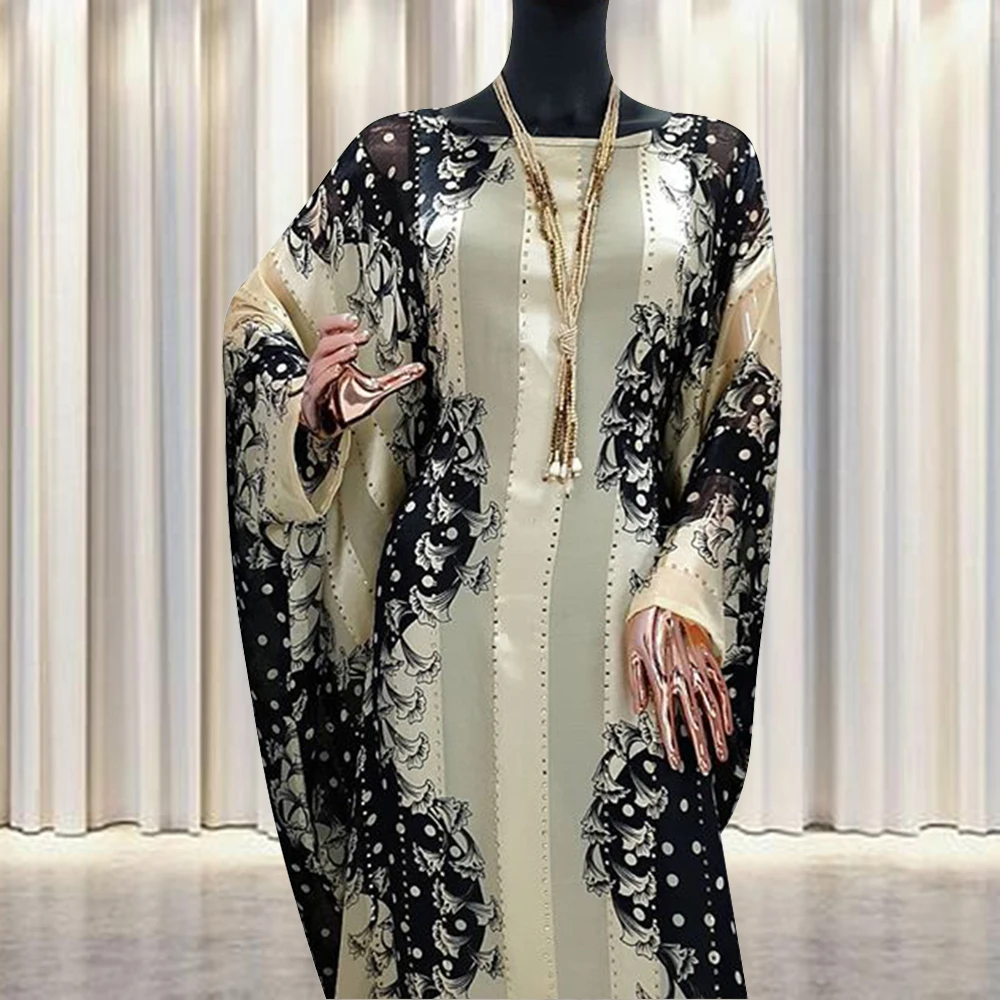 Set Gaun Muslim Gambar Ombak Gaun Jubah Pesta Wanita Pakaian Eropa Pakaian Amerika Abaya Dubai Maxi Desain Afrika Longgar african dress,kaftan dress