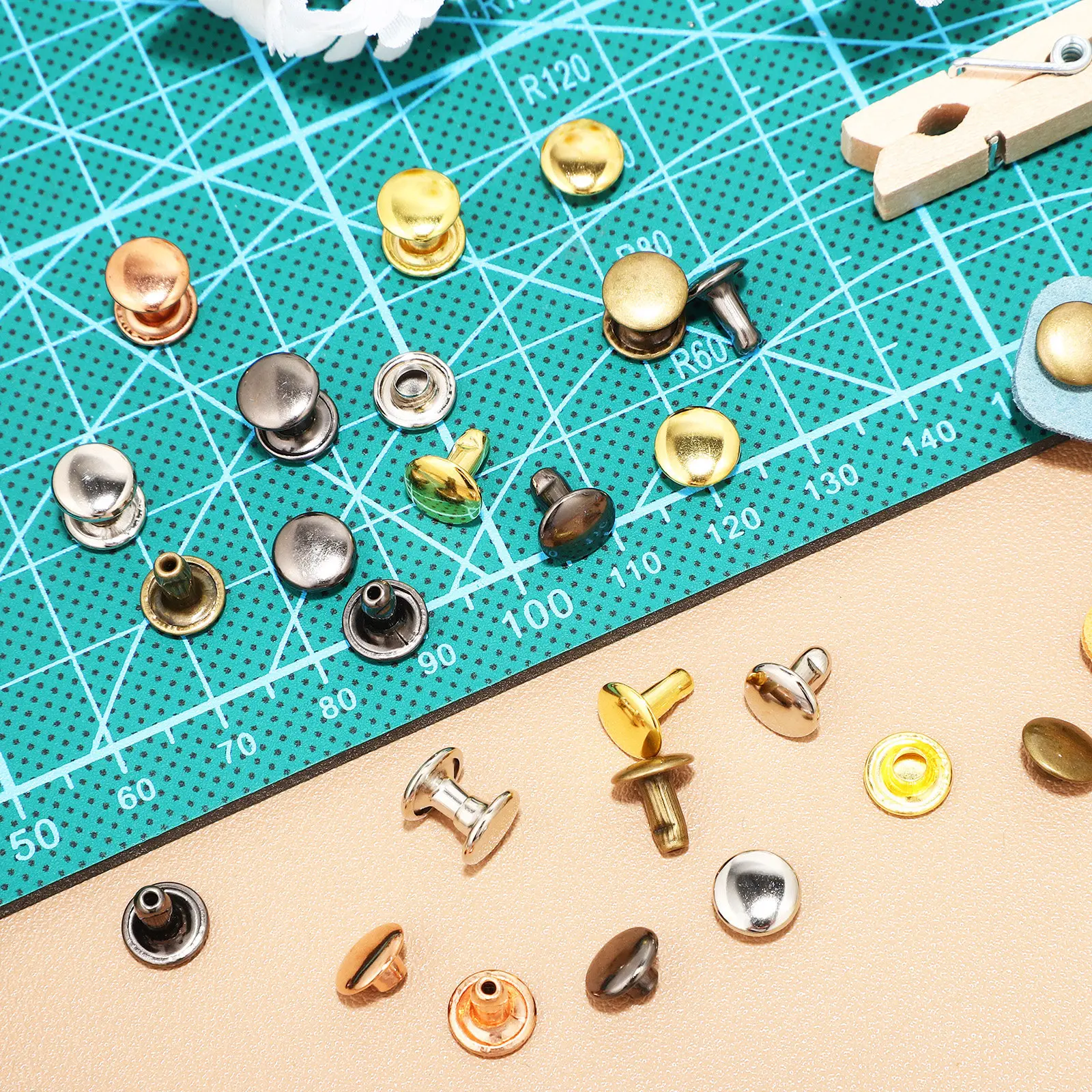 100Pcs 리벳 더블 캡 리벳 키트 의류 액세서리 제작을위한 녹 방지 철 리벳 펑크 DIY