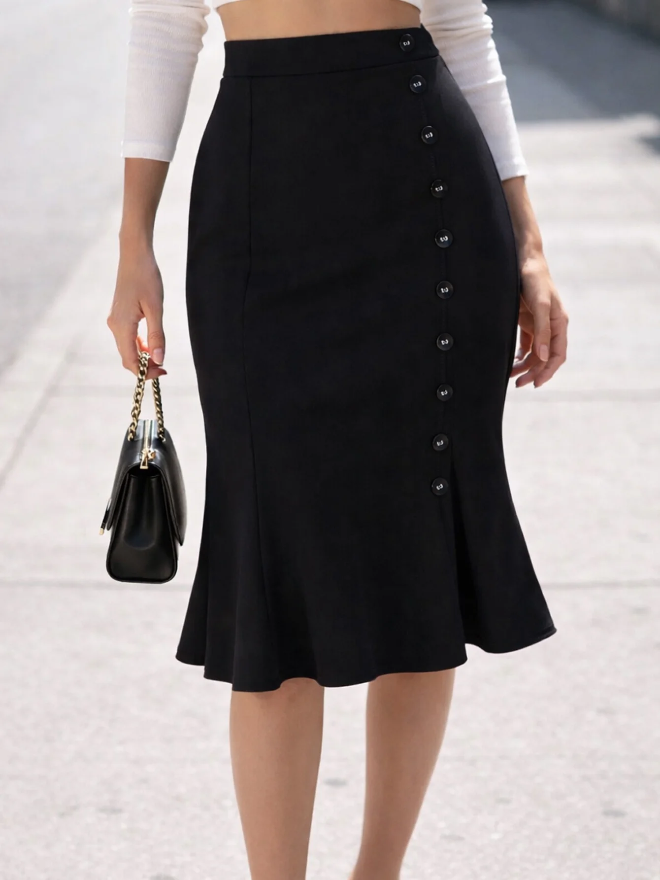 Women Wear to Work Pencil Skirts for Women Elastic High Waist Botton Knee Length Bodycon Mermaid Skirt