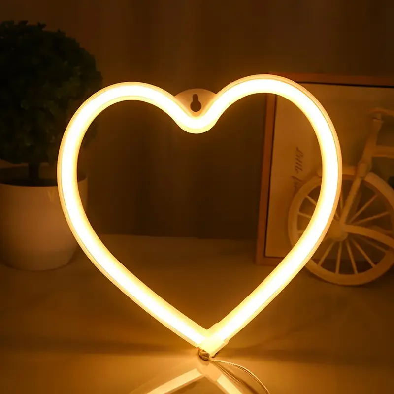 Pink Heart LED Neon Sign - USB/Battery Powered Decorative Light for Bedroom or Party Decor
