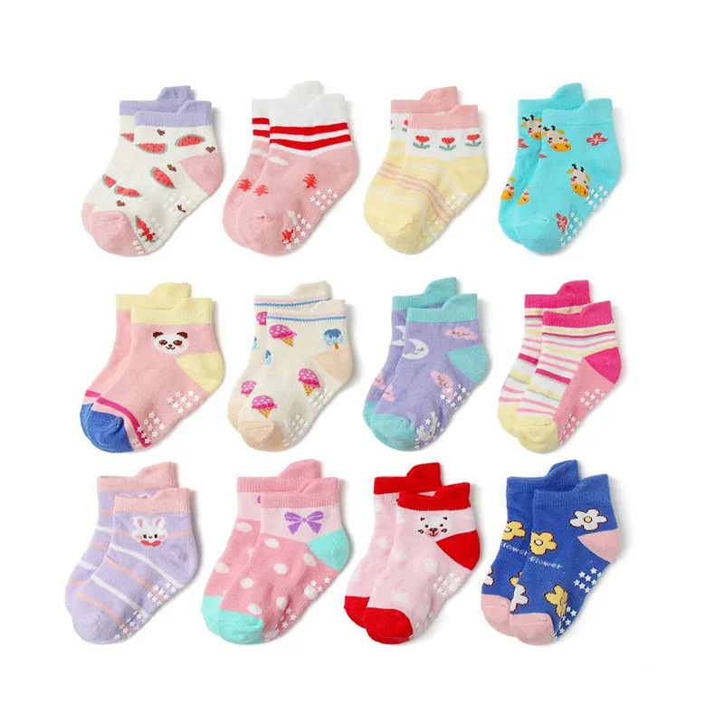 12 Pairs Non Slip Toddler Socks with Grip for Boys Girls Baby Infants Kids Anti Skid Cotton Crew Socks 1-7Years 24 S300e1f7ff0234241a0673e50d86a27395