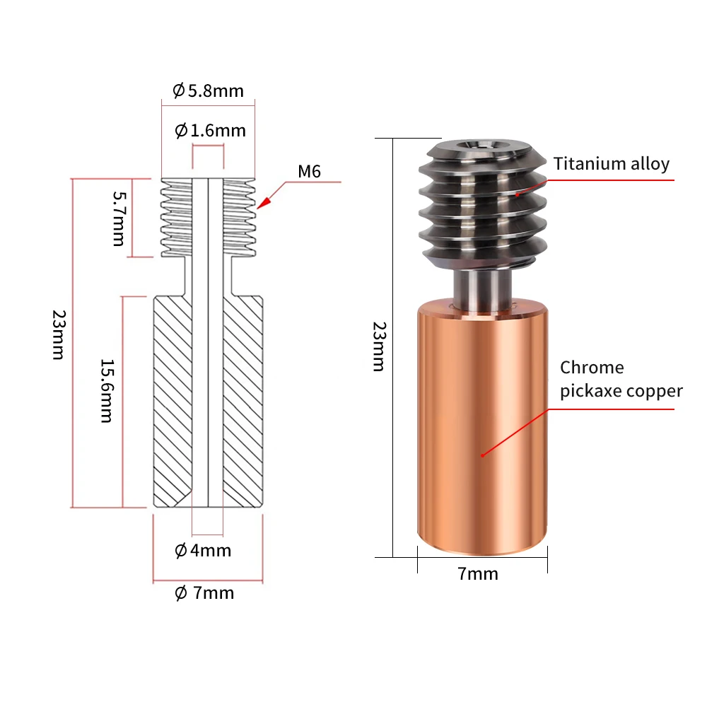 3d Printer Parts 3d Printer Hotend Bimetal Heatbreak Titanium Alloy Heat Break Throat 1.75mm Copper Plating Tube For Ghost 6 Hotend 3D Printer