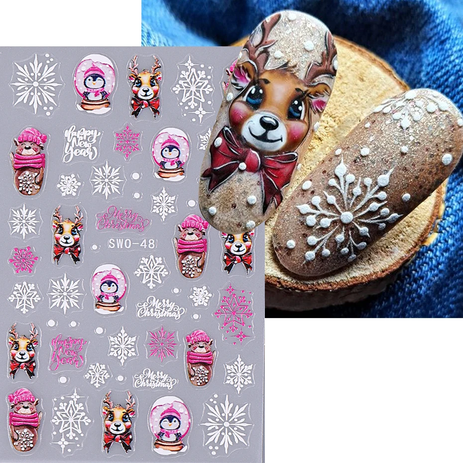 Christmas Cartoon Nail Stickers Winter Penguin Elk Snowman Self Adhesive Sliders Nail Art Decals Snowflake Manicure Decorations