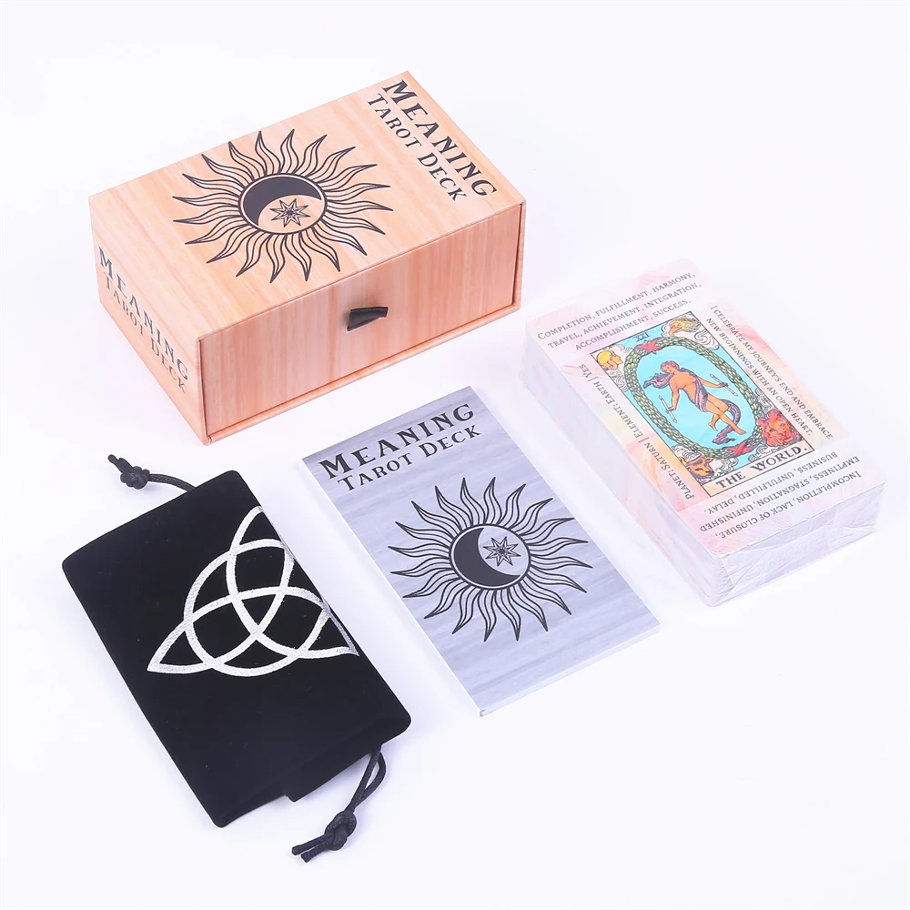 12*7cm Meaning Tarot Deck In Sliding Rigid Gift Box 78 Pcs Tarot Cards with Keywords on Them, Guidebook and Drawstring Pouch 2