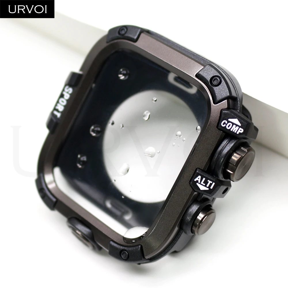 URVOI Tam Koruma Apple Watch Series 11 10 9 8 7 SE için sert tamponlu GWG ekran koruyucu, iWatch için su geçirmez gshock tasarım 46mm