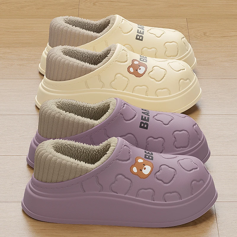waterproof cotton slippers for women men winter outdoor indoor home plush warm thick sole anti slip cotton shoes for couple waterproof cotton slippers for women men winter outdoor indoor home plush warm thick sole anti slip cotton shoes for couple
