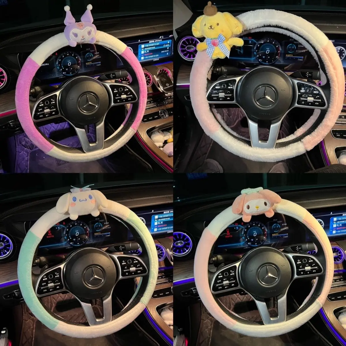 

Sanrio Kawaii Cinnamoroll Anime Car Steering Wheel Cover Plush Suitable for 37-38Cm Anti-Slip Steering Hood Car Decoration Cute