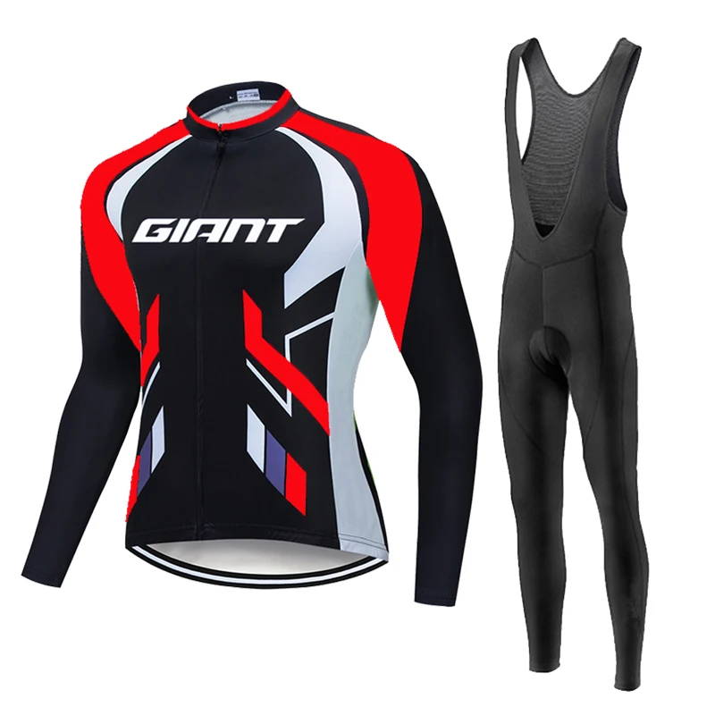 GIANT-Long Sleeve Cycling Jersey Set for Men, MTB Bicycle Clothing, Bicycle Maillot, Ropa Ciclismo, Bike Clothes, Spring,