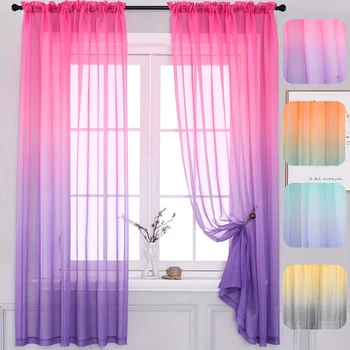 Tende moderne in garza sottile con piercing sul palo in poliestere sfumato per soggiorno, camera da letto e decorazione per tende da cucina 1 PC 1