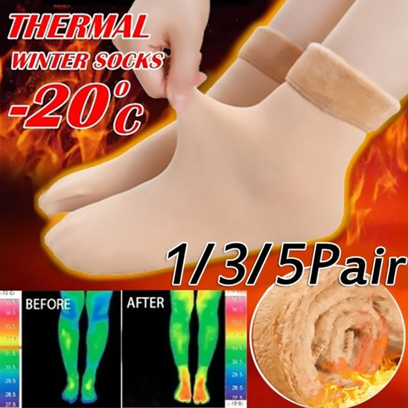 

Women Winter Warm Thicken Thermal Soft Casual Solid Color Socks Wool Cashmere Home Snow Boots Velvet Home Floor Sock