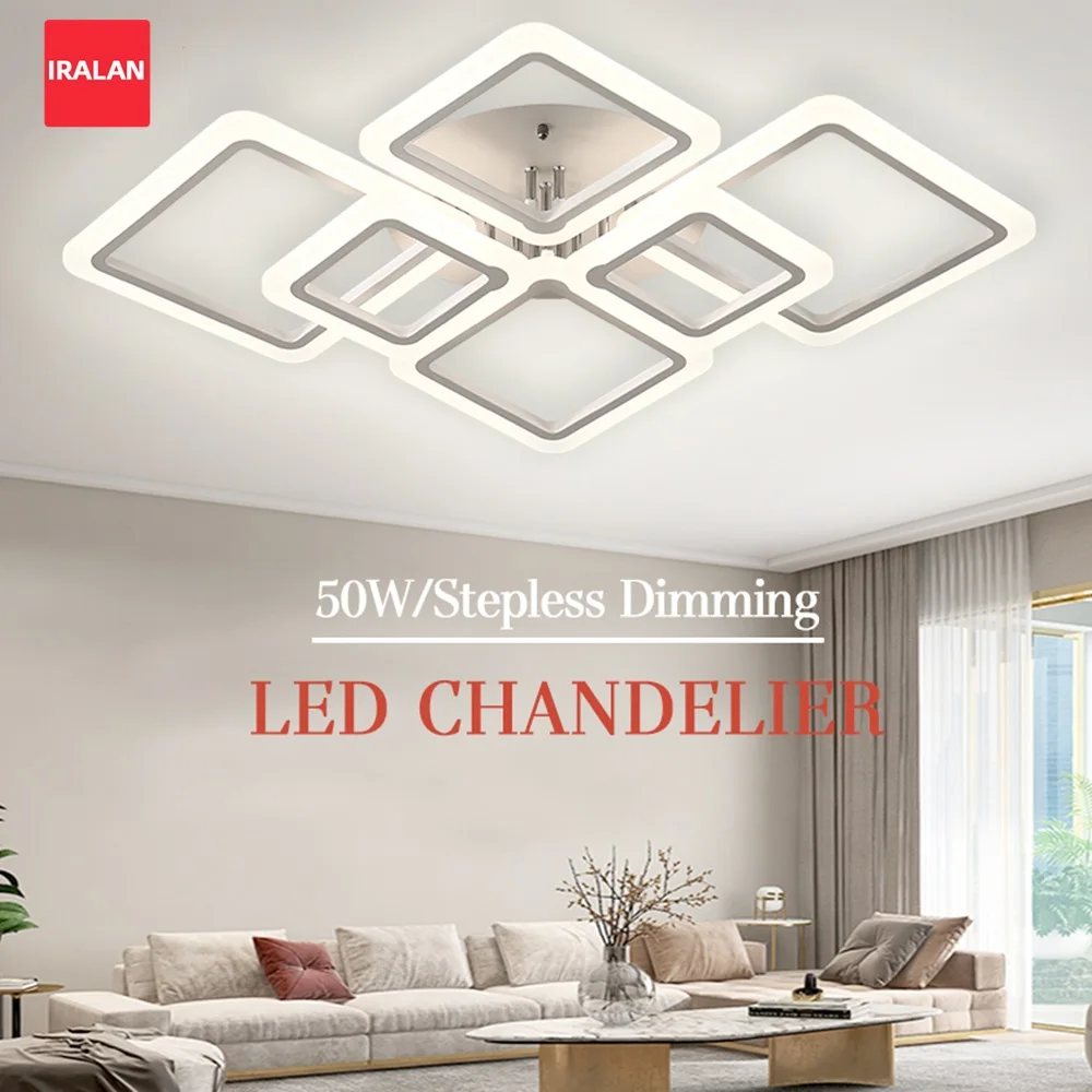 Square Led Lights Modern Acrylic Dining Room Chandeliers with Remote Control Smart Kitchen Hotel Lobby Decoration Ceiling Lamp