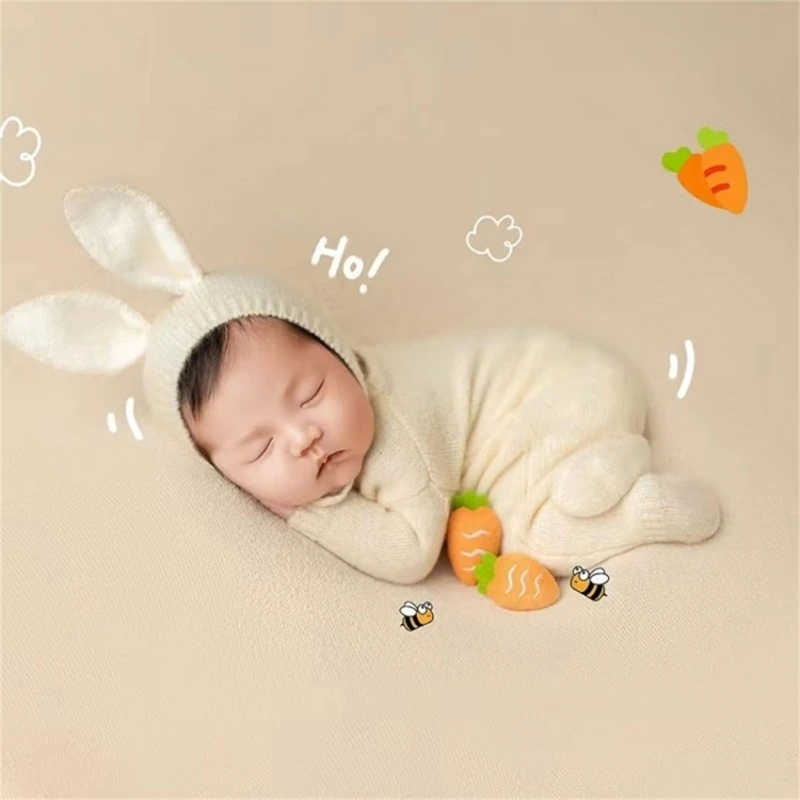 

Newborn Photography Outfits Boy Girl Newborn Photography Props Romper with Rabbit Hat Photoshoot Outfits Baby Photo Props