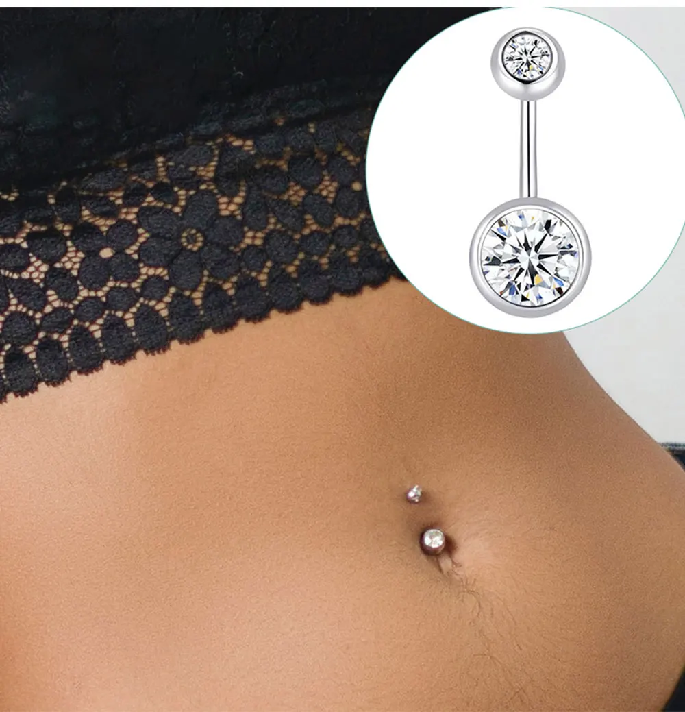 

Double Gem Belly Button Rings Stainless Steel Crystal Rhinestone Navel Rings Barbells Studs Women Girls Body Piercing Jewelry