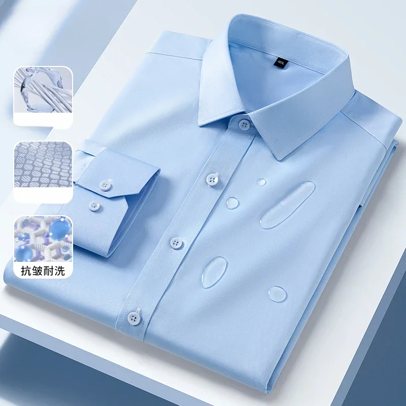 قميص طويل الأكمام من الحرير الجليدي للرجال ، قميص...