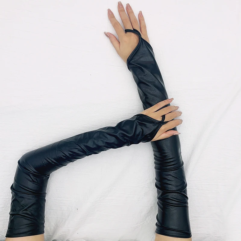 Donna Donna Wetlook Metallic Fingerless Latex Mittens Pelle Verniciata Lunghezza Gomito Guanti Lunghi Sexy Party Night Club Dancewear