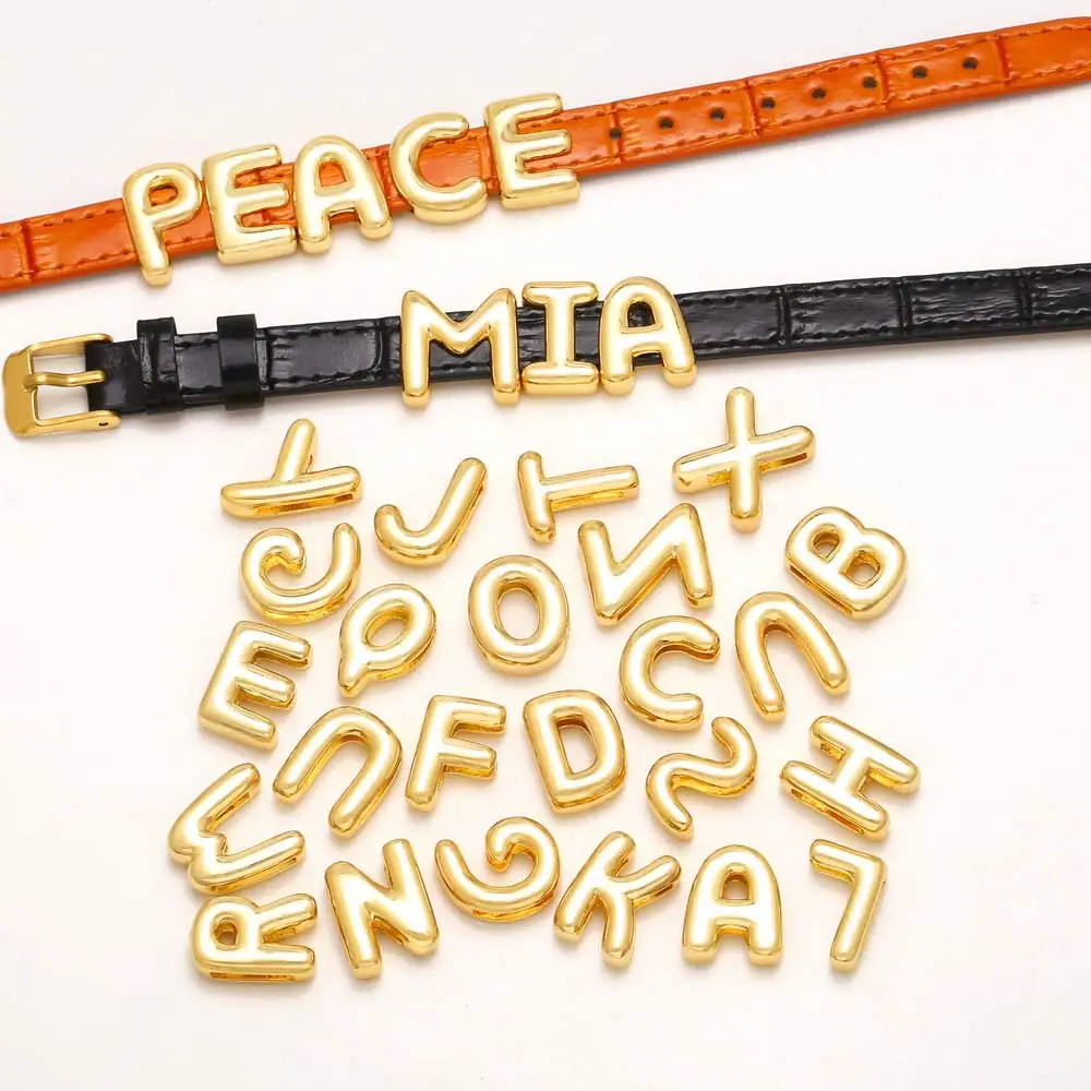 Gold Plated A-Z Letter DIY Name Bracelets Women Colorful Genuine Leather Belt Band Initial Bracelets Copper Jewelry