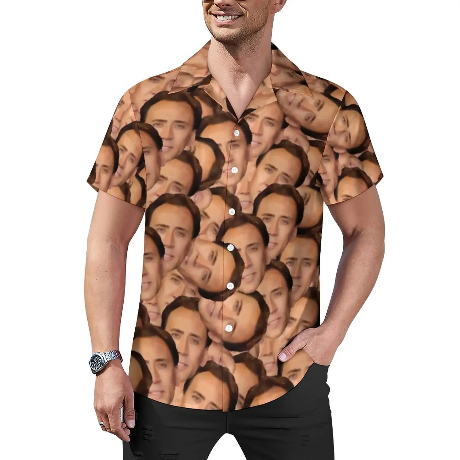 Nicolas Cage 3D Printed Lapel Men Shirt Man/Women Casual Fashion Short Sleeves Shirts Button Streetwear Oversized Unisex Clothes