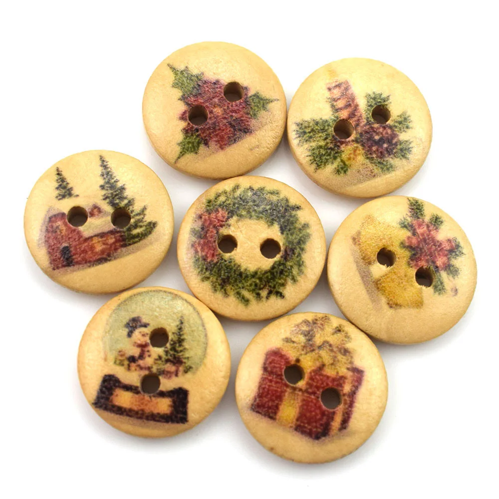 

50PCS 15MM Round Christmas Gift Socks Wooden Buttons Sewing Scrapbooking Clothing Crafts Accessories Card Sewing Accessories