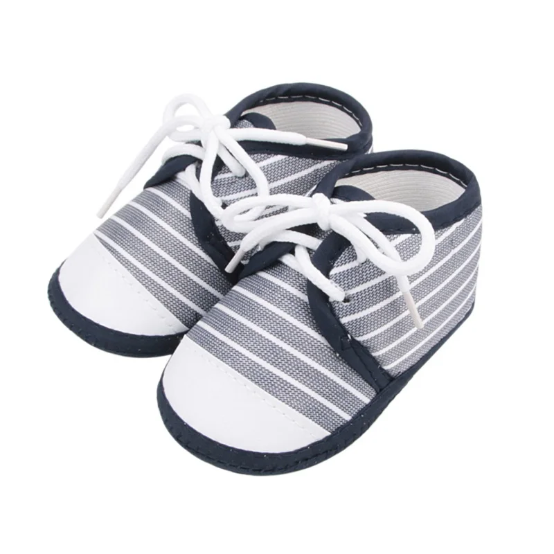 Spring Summer 0-1 Year Old Baby Single Shoes Stripe Lace up Cloth Shoes Soft Sole Newborn Infant Walking Shoes 2