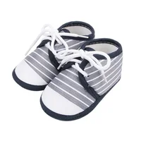 Spring Summer 0-1 Year Old Baby Single Shoes Stripe Lace up Cloth Shoes Soft Sole Newborn Infant Walking Shoes 2