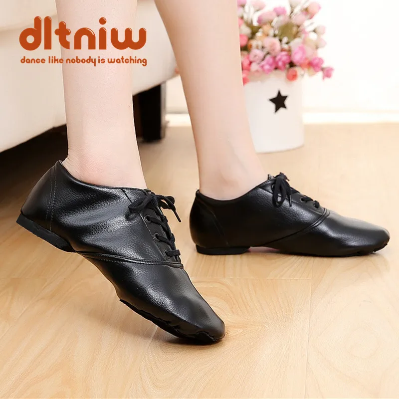 Woman's PU Leather Jazz Dance Shoes Lace Up Boots for Adult Woman Practice Yoga Shoes Soft and Light Weight Jazz Boots 2