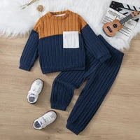2025 garçons automne hiver à manches longues pull costumes couleur unie bloc pantalon ensemble enfants tenue décontracté confortable vêtements 5