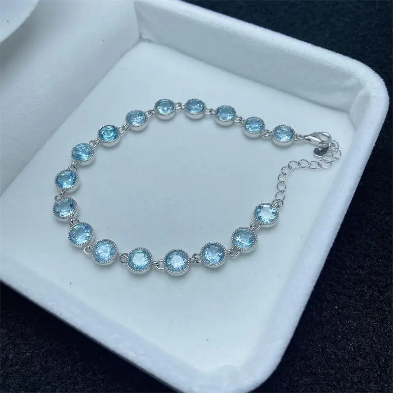 Best Seller Fine Jewelry Topaz Bracelet With Natural Sky Blue Topaz Stone 5*5mm Jewelry For Gift Wedding Party Banquet Dating