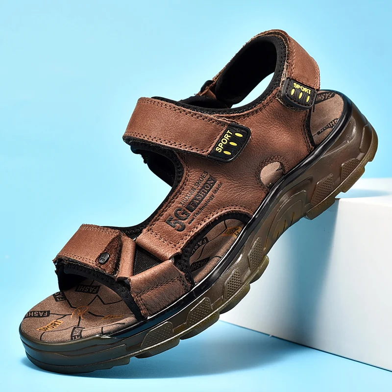 Outdoor Summer Genuine Leather Sandals Men Shoes Comfortable Sandal Male Sandalias Hiking Chaussure High Quality Shoes Men men leather sandals